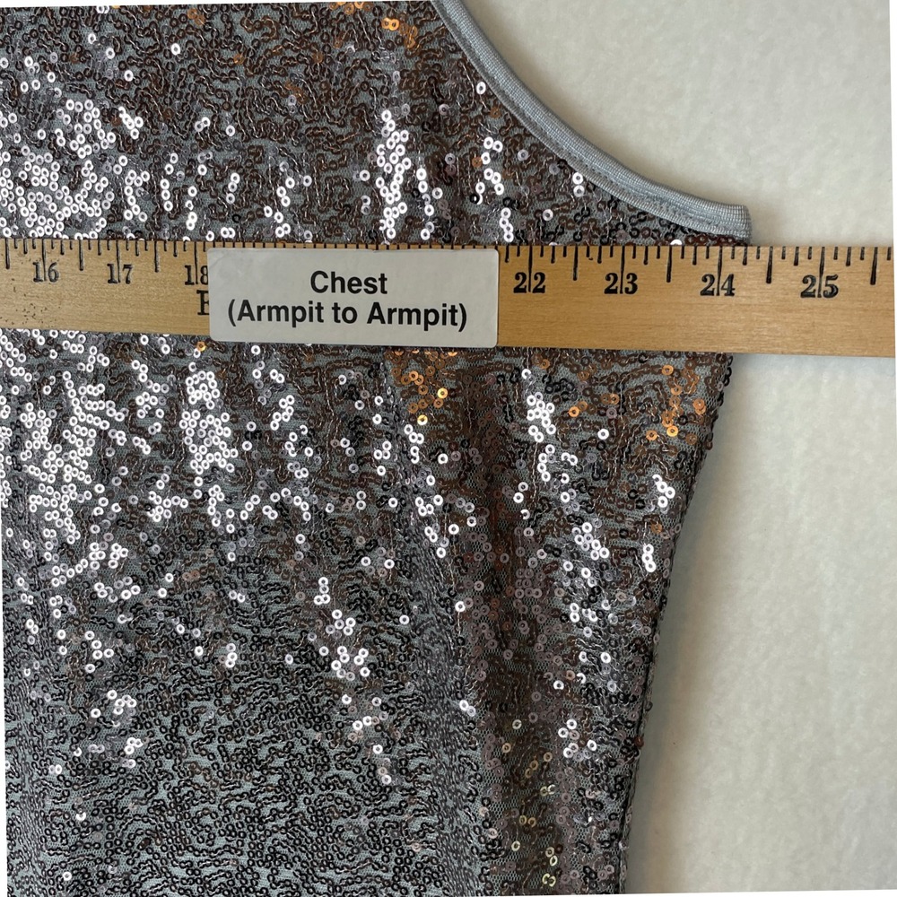IN'VOLAND Womens 22W Sleeveless Silver Sequin Tank Top Glitter Sparkle - Picture 7 of 7